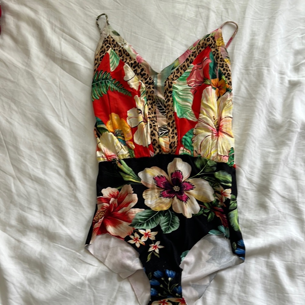 Farm rio Tropical and Leopard Print Bodysuit size M